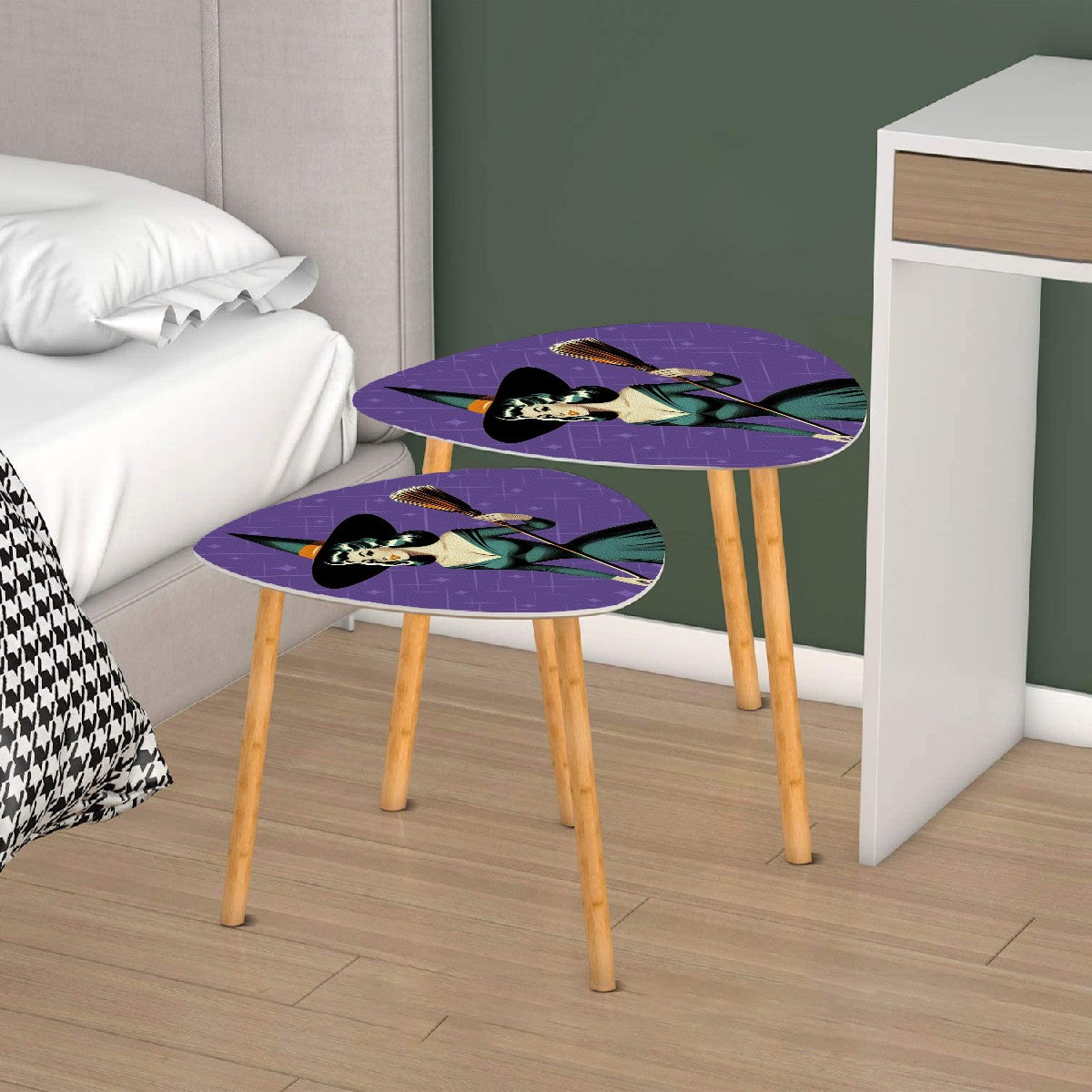 Mid Century Modern Vintage Pin Up Witch Purple Teal Halloween Nesting Tables - Mid Century Modern Gal