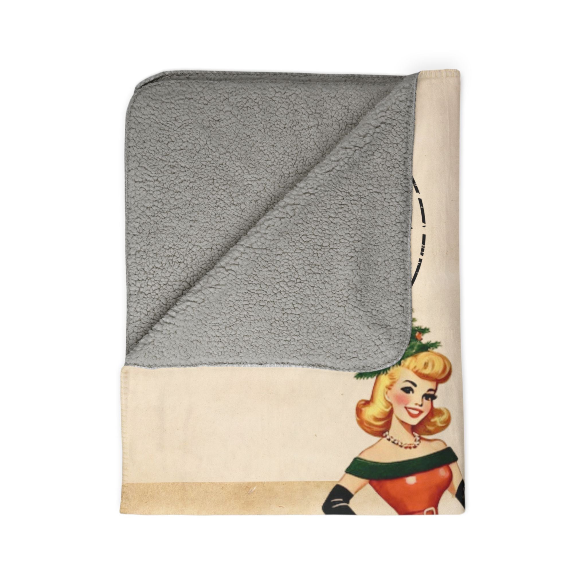 Retro Vintage Holiday 50s Kitsch Santa Gal, Snowman North Pole Cozy Seasonal Blanket - Mid Century Modern Gal