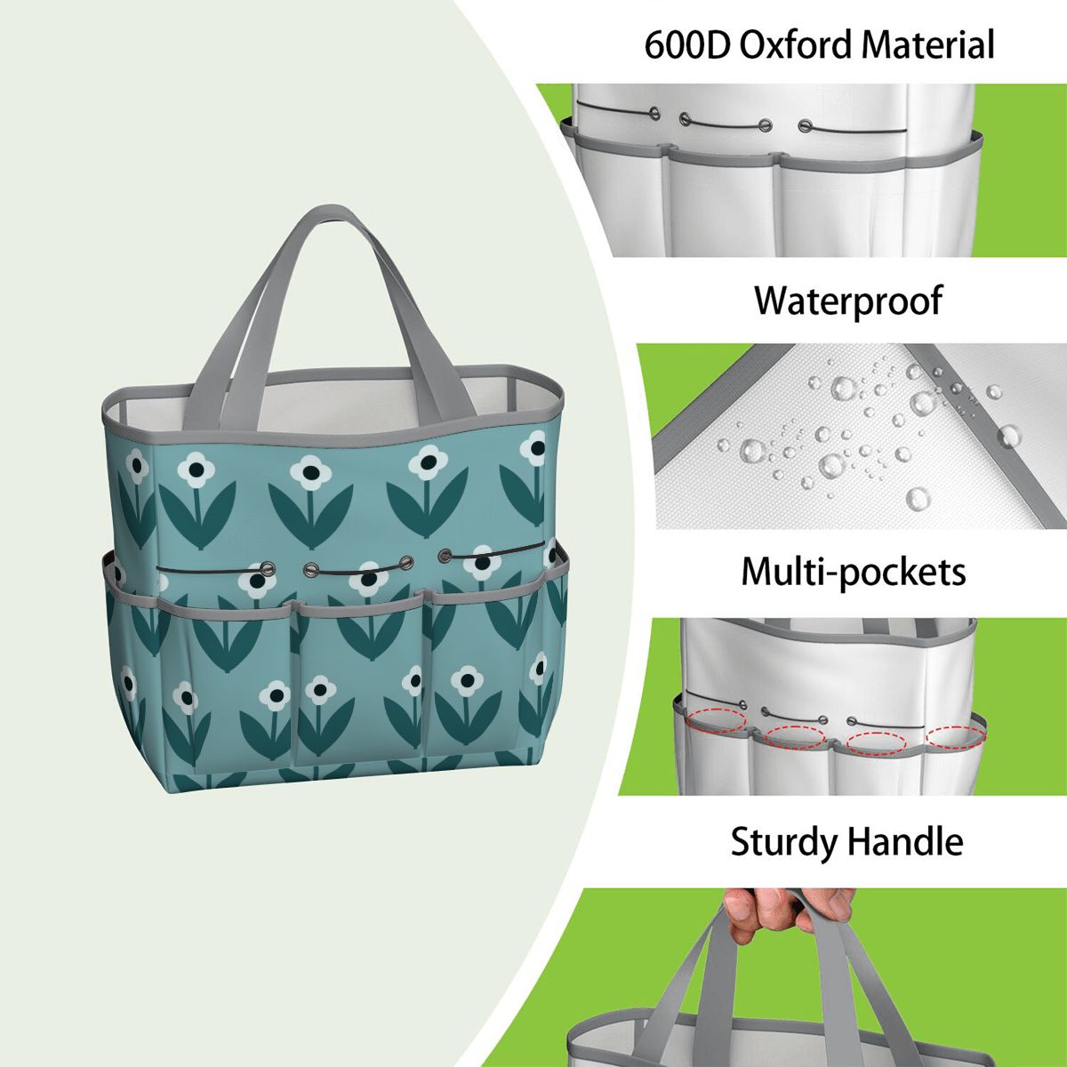 Scandinavian Teal Floral Mid Century Modern Garden Tool Bag - Mid Century Modern Gal