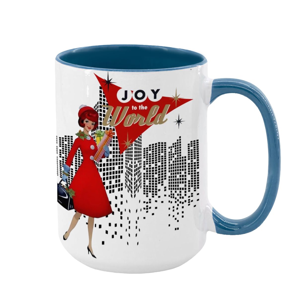 Mid Century Modern Christmas Joy To The World Mod Gal Cityscape Holiday Mug - Mid Century Modern Gal