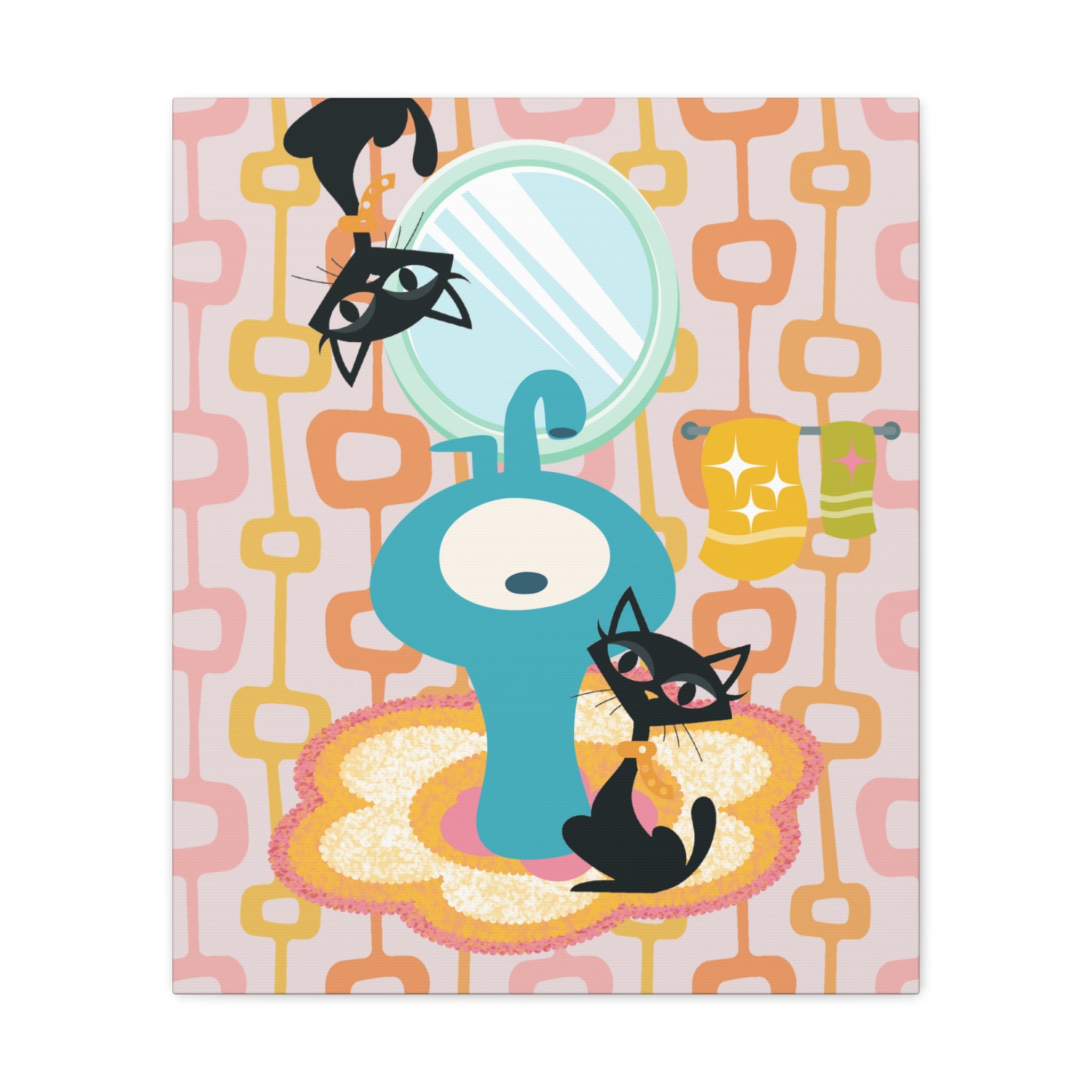 Atomic Cat Bathroom Art, Mid Century Modern Geometric, Crazy Fun Quirky Atomic Wall Art For Bathroom - Mid Century Modern Gal