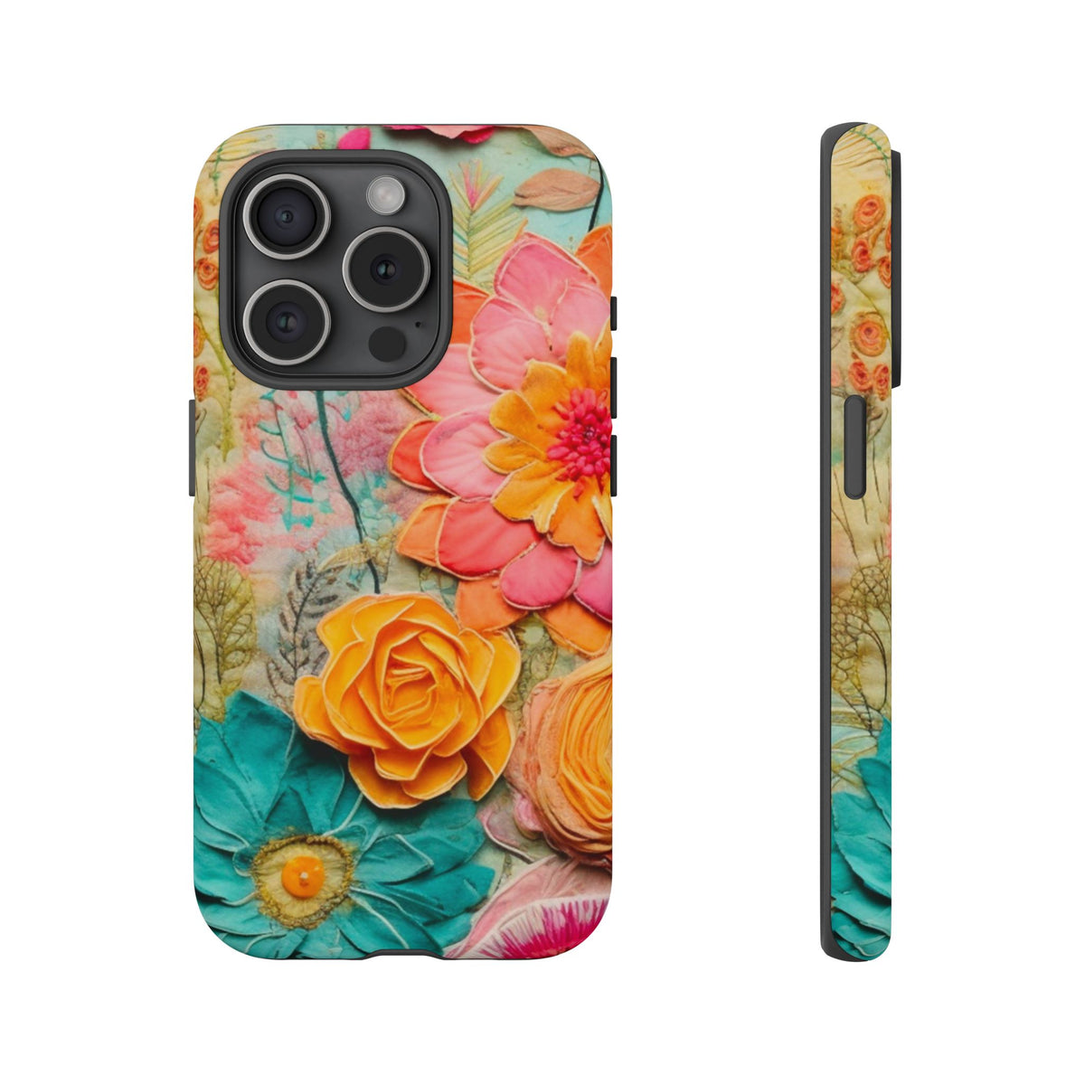Boho Retro Floral Faux Pressed Flowers Smart Phone Tough Phone Cases