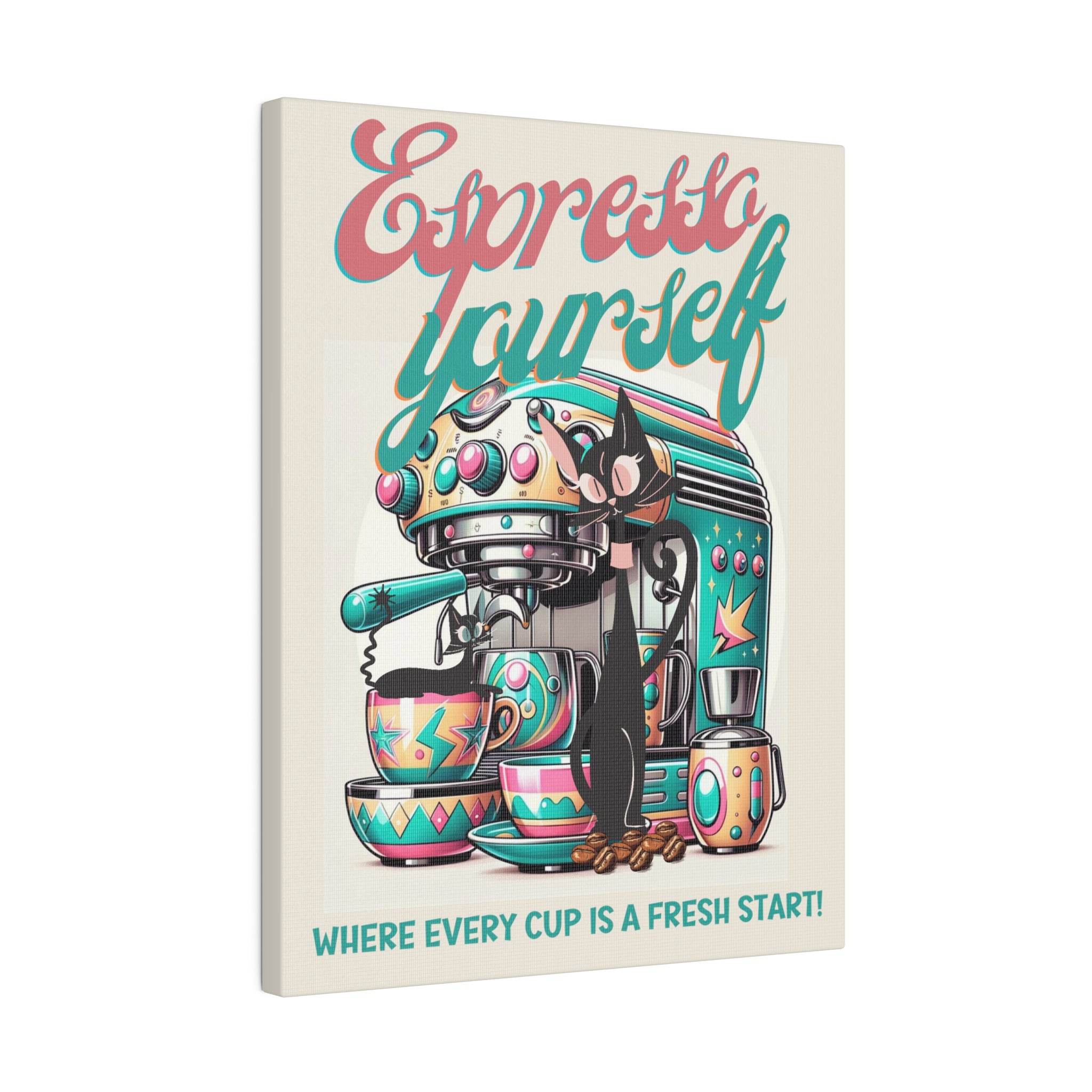 Atomic Cat Coffee Bar, Espresso Bar, Coffee Shop Kitchen Wall Art, Black Cat Lover Gifts, Cat Mom, Kitschy Cute Mid Century Modern Art - Mid Century Modern Gal