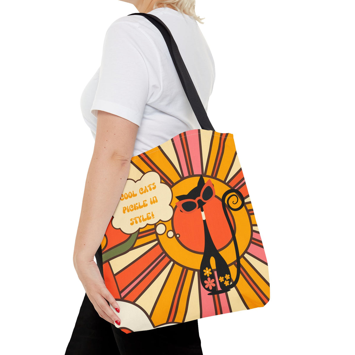 Pickleball Player Lover Tote Bag, Retro Groovy Mod Cat - Mid Century Modern Gal
