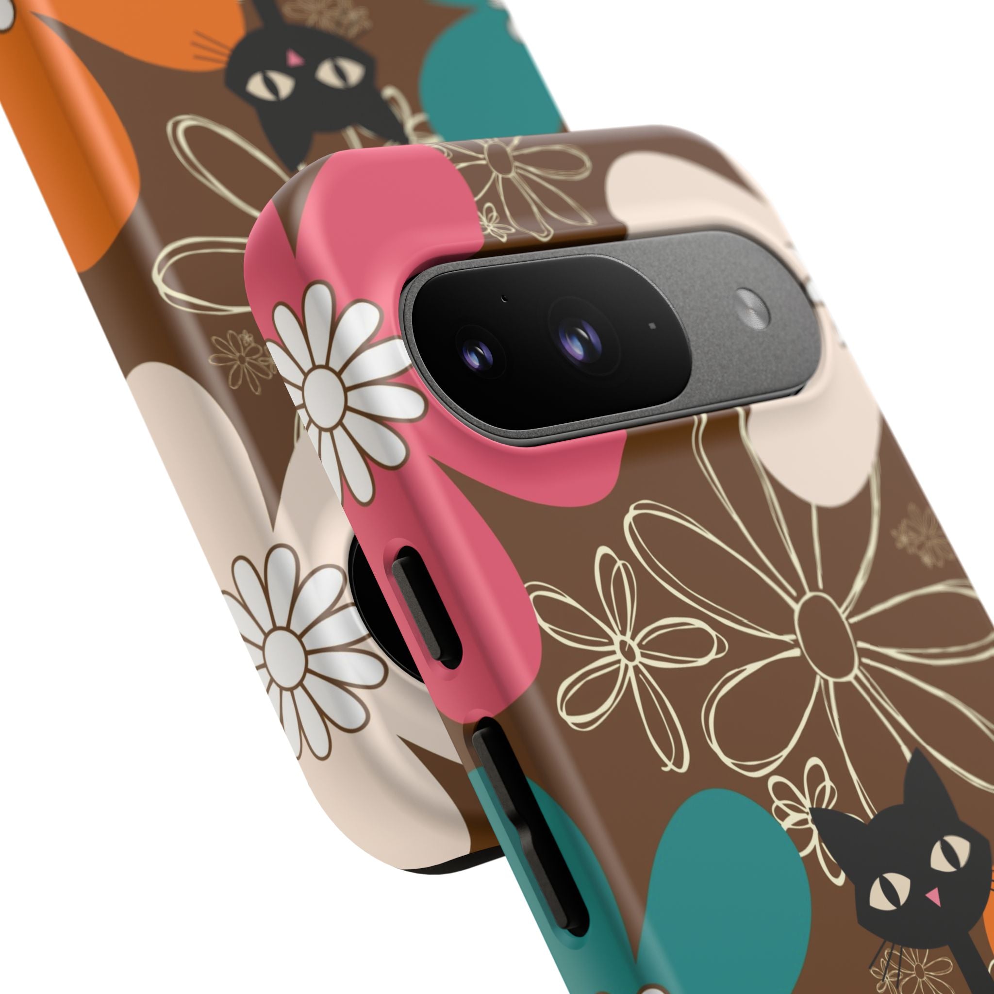 Atomic Cat Retro 70s Vibe Flower Power Tough Cases: Cute Floral and Cat Phone Case for Cat Lovers