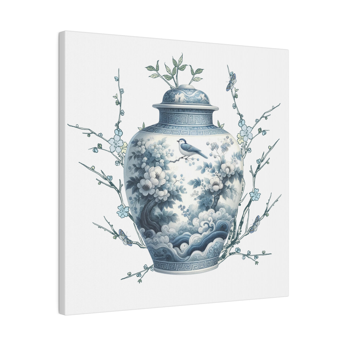 Chinoisiere Wall Art, Ginger Jar, Florals, Birds, Southern Elegance, Matte Canvas - Mid Century Modern Gal