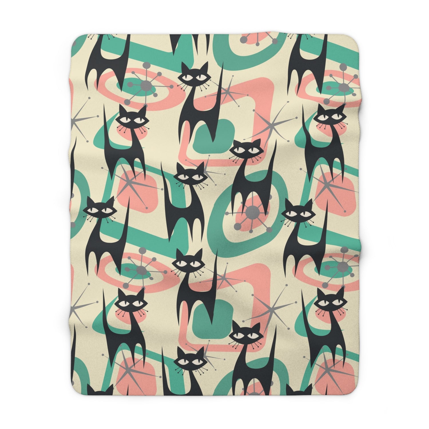 Atomic Home Living, Black Kitschy Cats, Cat Mom Mid Century Modern Designed Sherpa Fleece Blanket - Mid Century Modern Gal