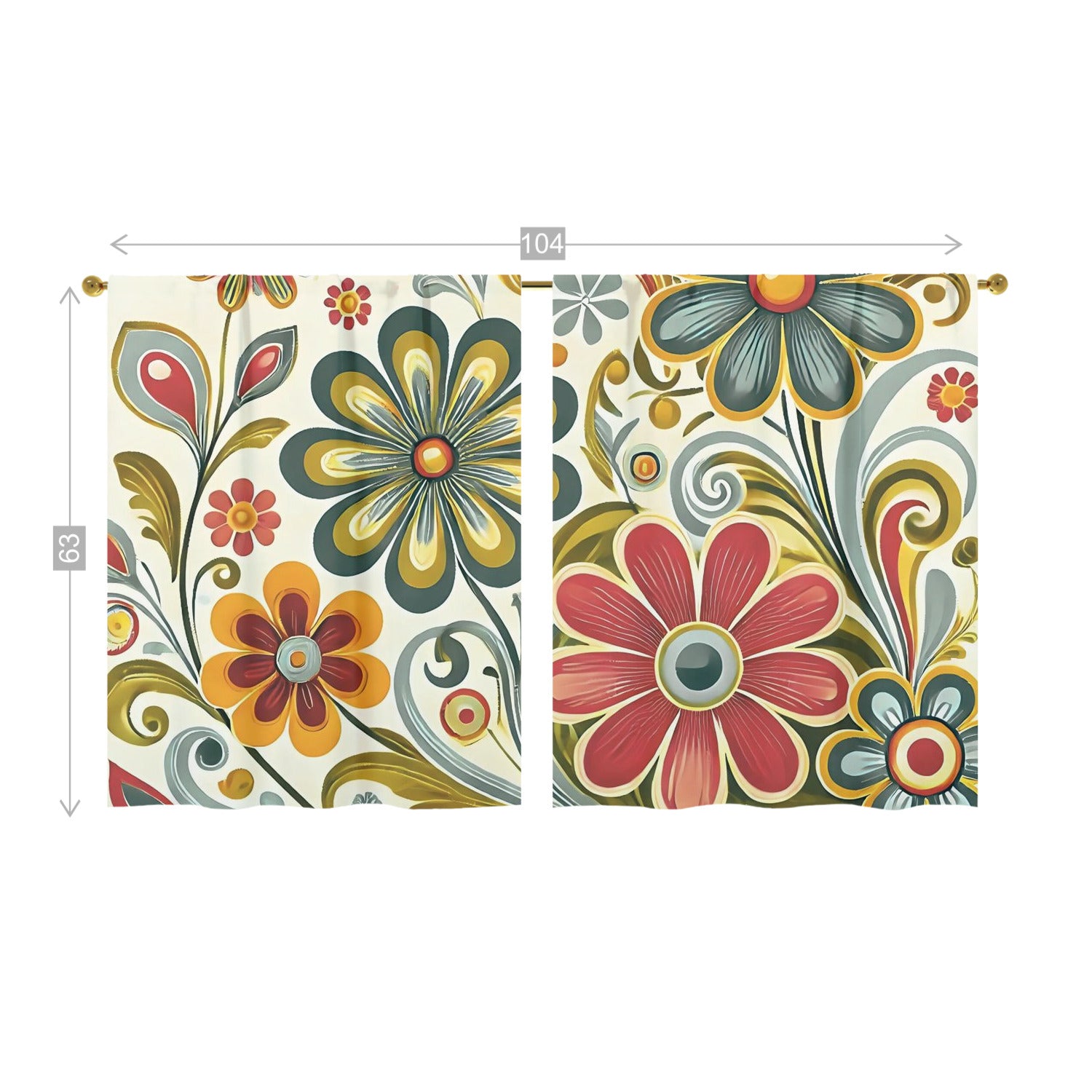 Retro Floral Mid Mod Colorful Funky Fun Window Curtains (two panels) - Mid Century Modern Gal