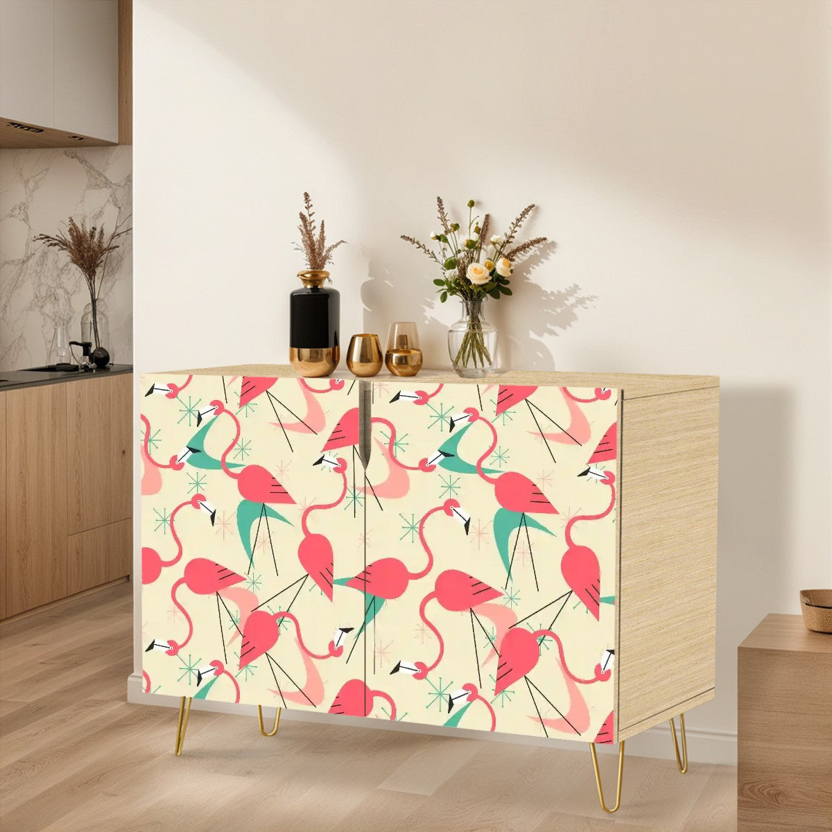 Mid Century Modern Sideboard, Credenza With Kitschy Playful Dancing Flamingos - Mid Century Modern Gal