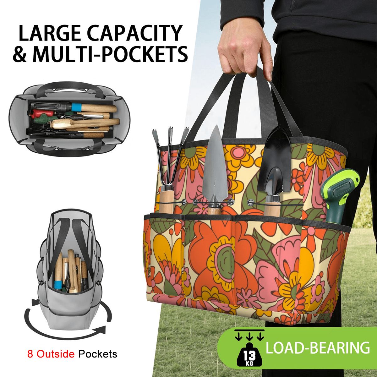 70s Retro Revival Flower Power Groovy Floral Mid Mod Garden Tool Bag - Mid Century Modern Gal
