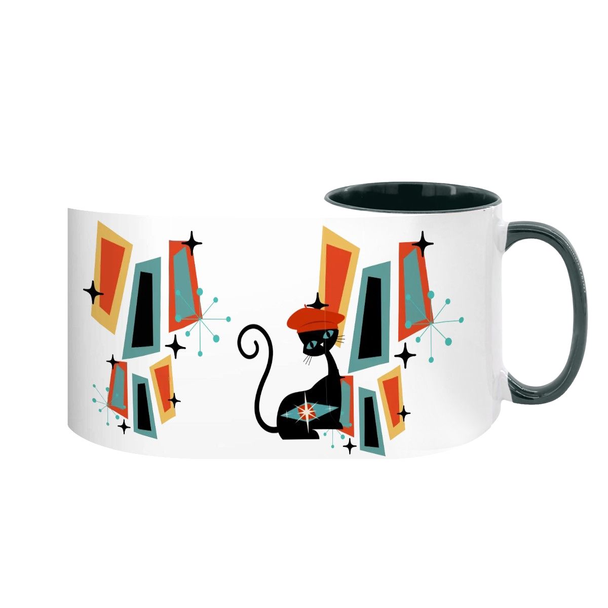 Atomic Cat Mid Century Modern Coffee Mug With Geometric Design