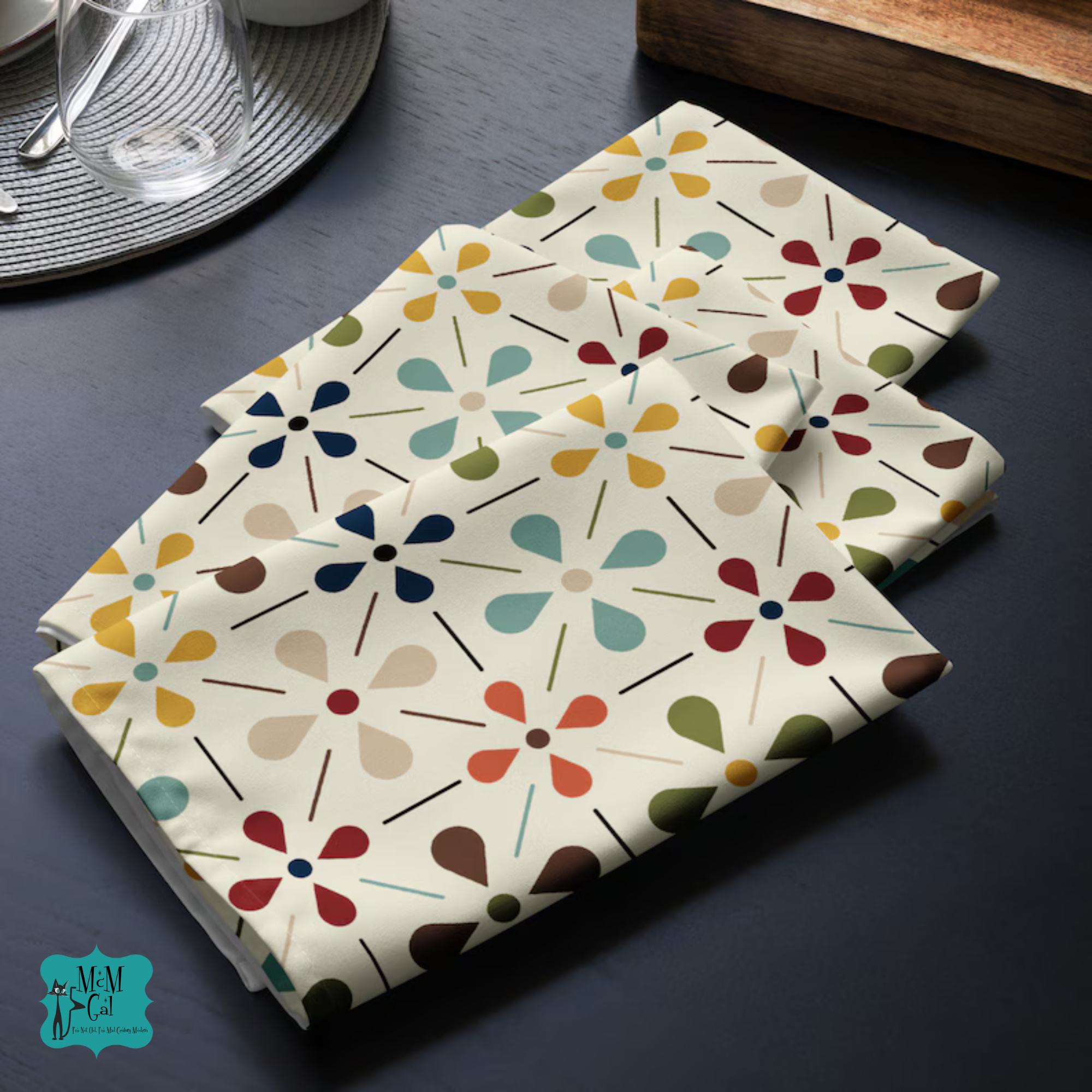 Scandinavian Floral Mid Century Modern Chic Floral Napkins Set, Elegant Table Decor - Mid Century Modern Gal