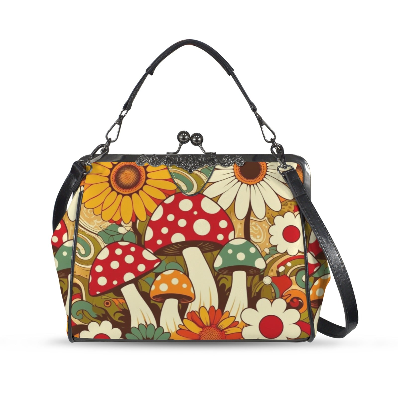 Retro Groovy Mushroom Funky Mod Kisslock Crossbody Purse - Mid Century Modern Gal