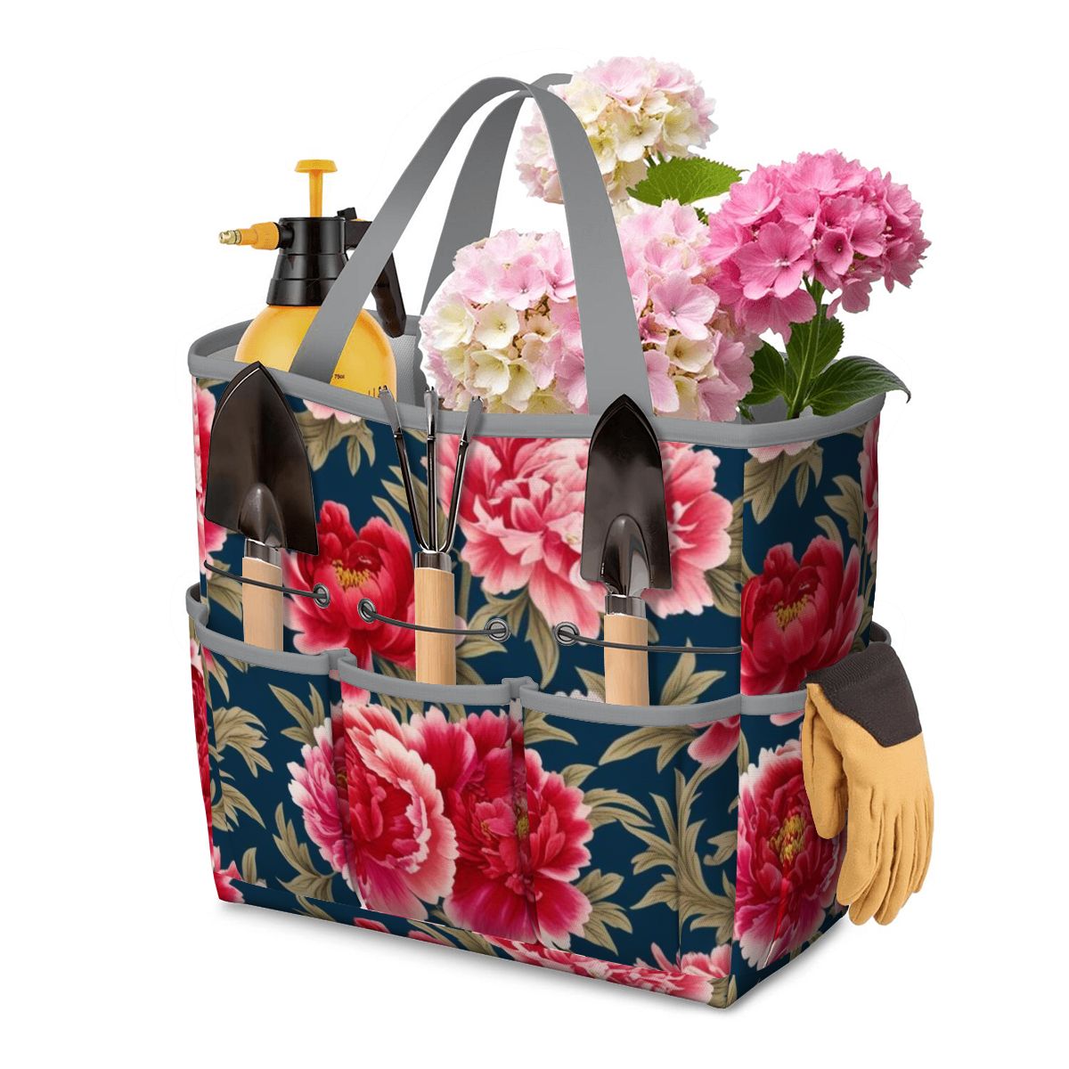 Modern Chinoiserie Royal Blue, Pink Red Floral Garden Tool Bag - Mid Century Modern Gal