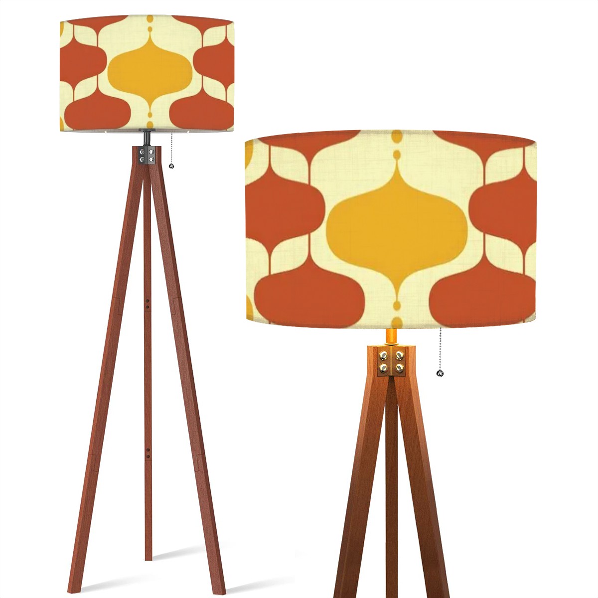 Mid Century Modern Groovy Mustard Yellow, Burnt Orange Retro Tripod Floor Lamp - Mid Century Modern Gal