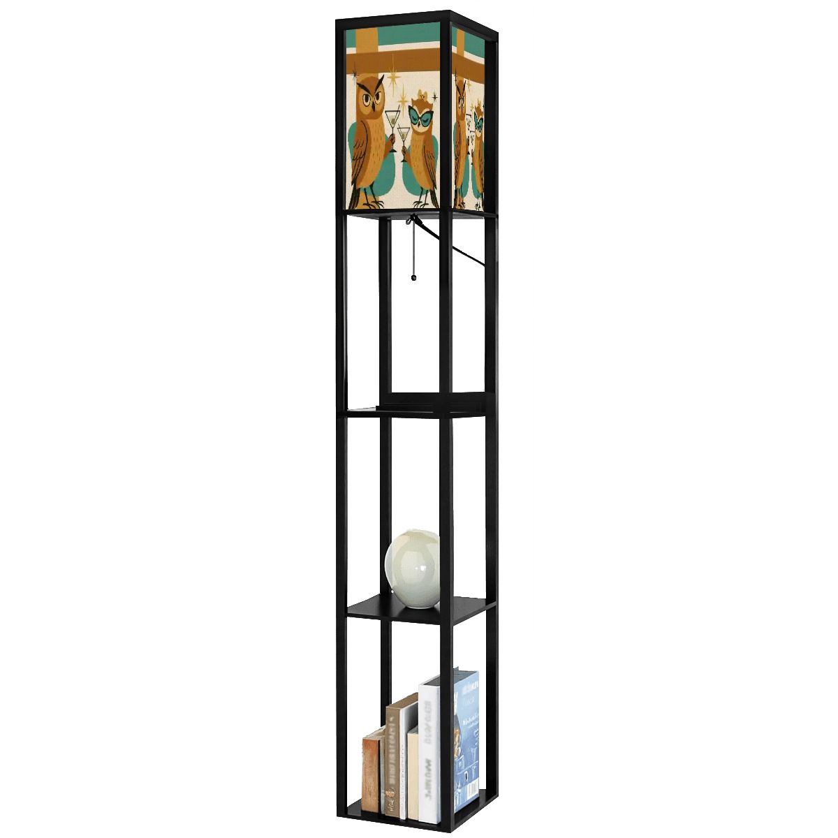 Kitschy Mid Century Modern Martini Owls, Retro Floor Lamp with Shelves - Mid Century Modern Gal