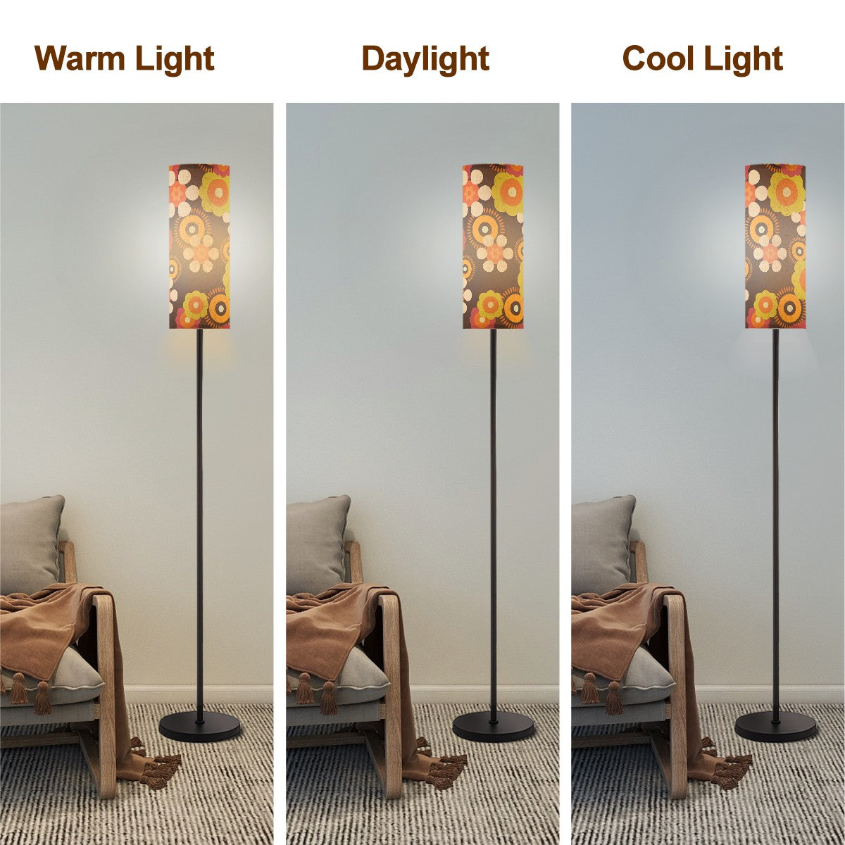 Retro Flower Power Brown Orange Mid Mod Slim Floor Lamp - Mid Century Modern Gal