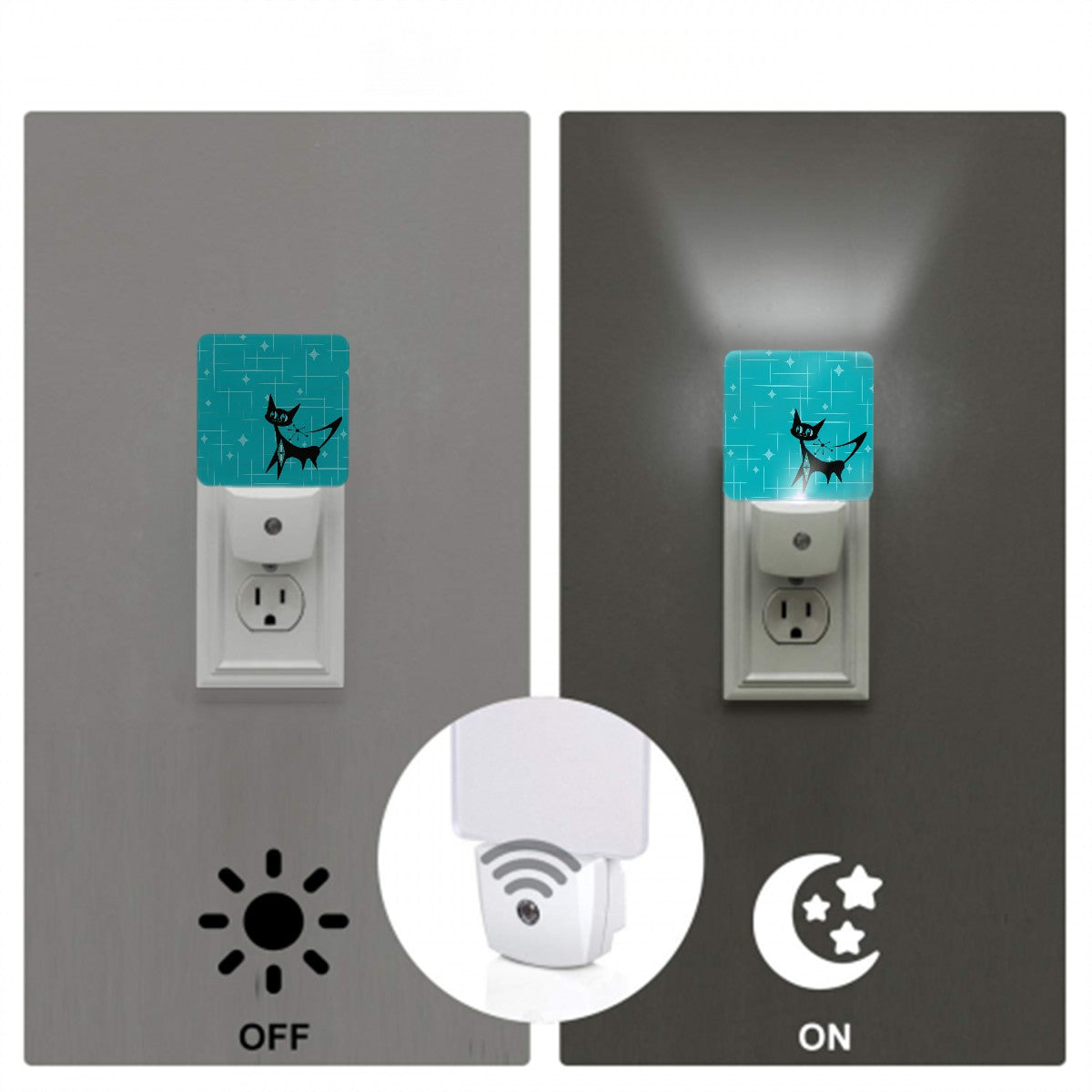 Mid Century Modern Teal Blue Atomic Cat Night Light - Mid Century Modern Gal