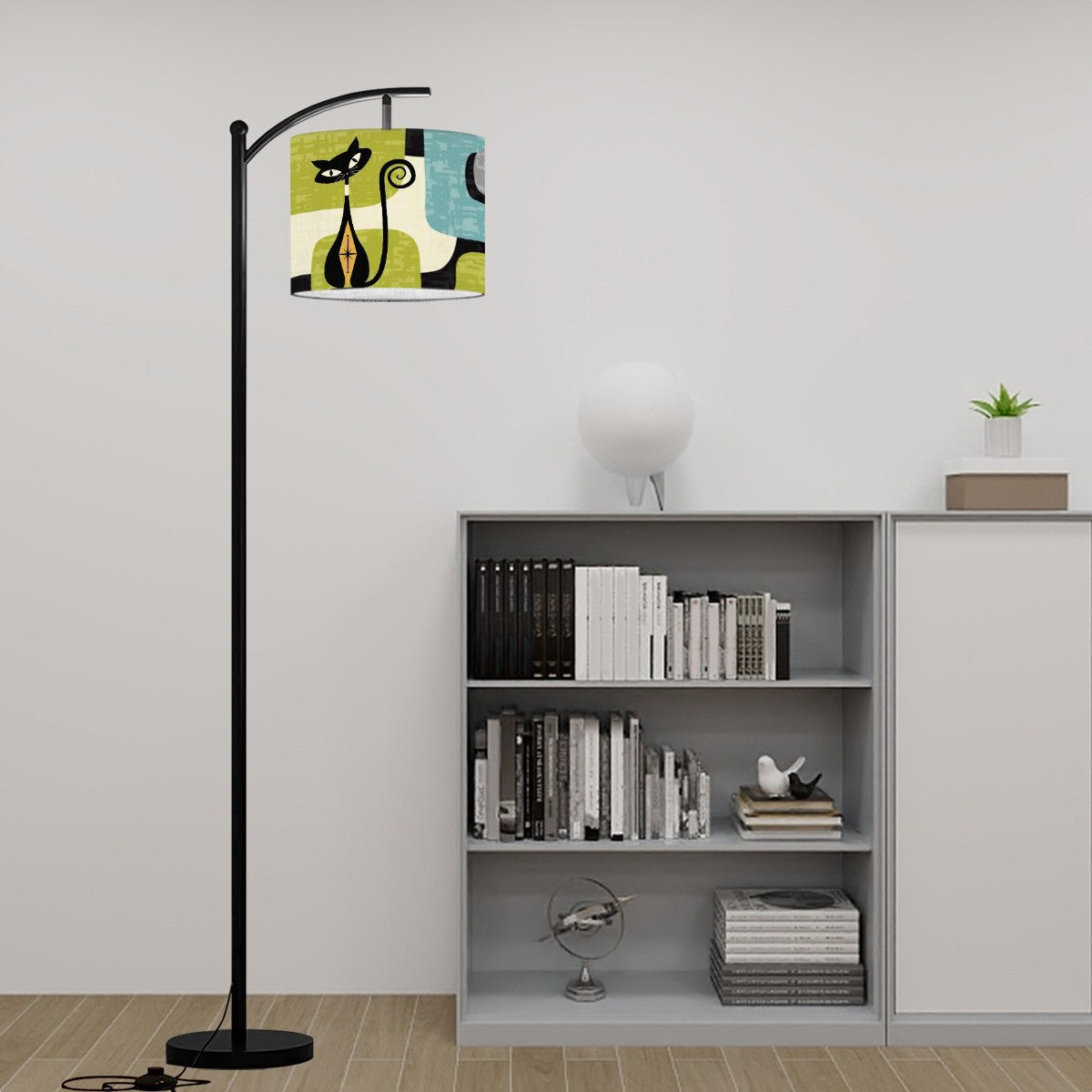 Mid Century Modern Atomic Cat, Mod Geometric Pattern Cool Fun Arc Floor Lighting - Mid Century Modern Gal
