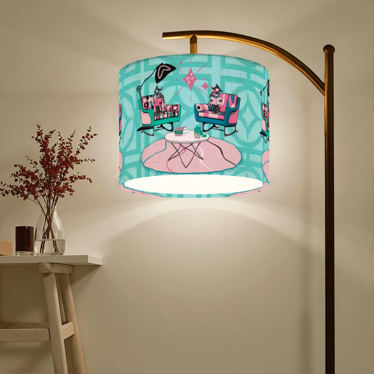 Mid Century Modern Breeze Block Atomic Reading Cats, Mid Mod Kitschy Fun MCM Floor Lamp - Mid Century Modern Gal