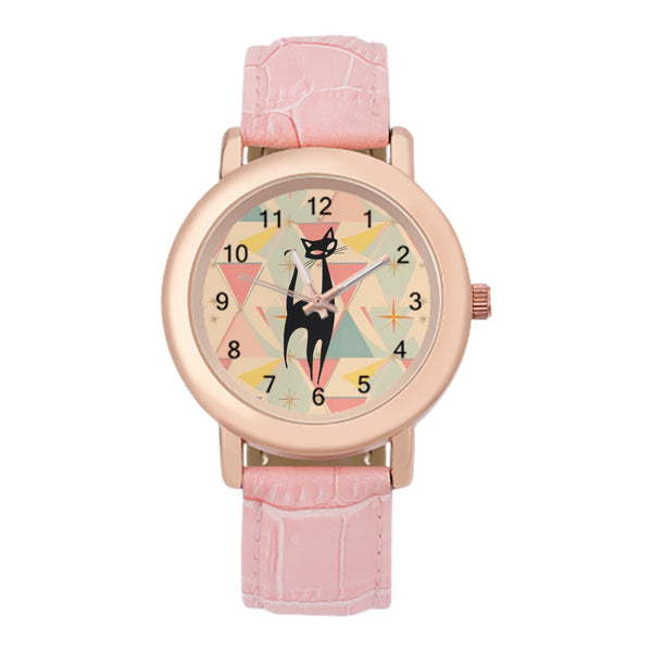 Atomic Cat Sexy Sexton Mid Mod Retro Pink Women's Leather Watch