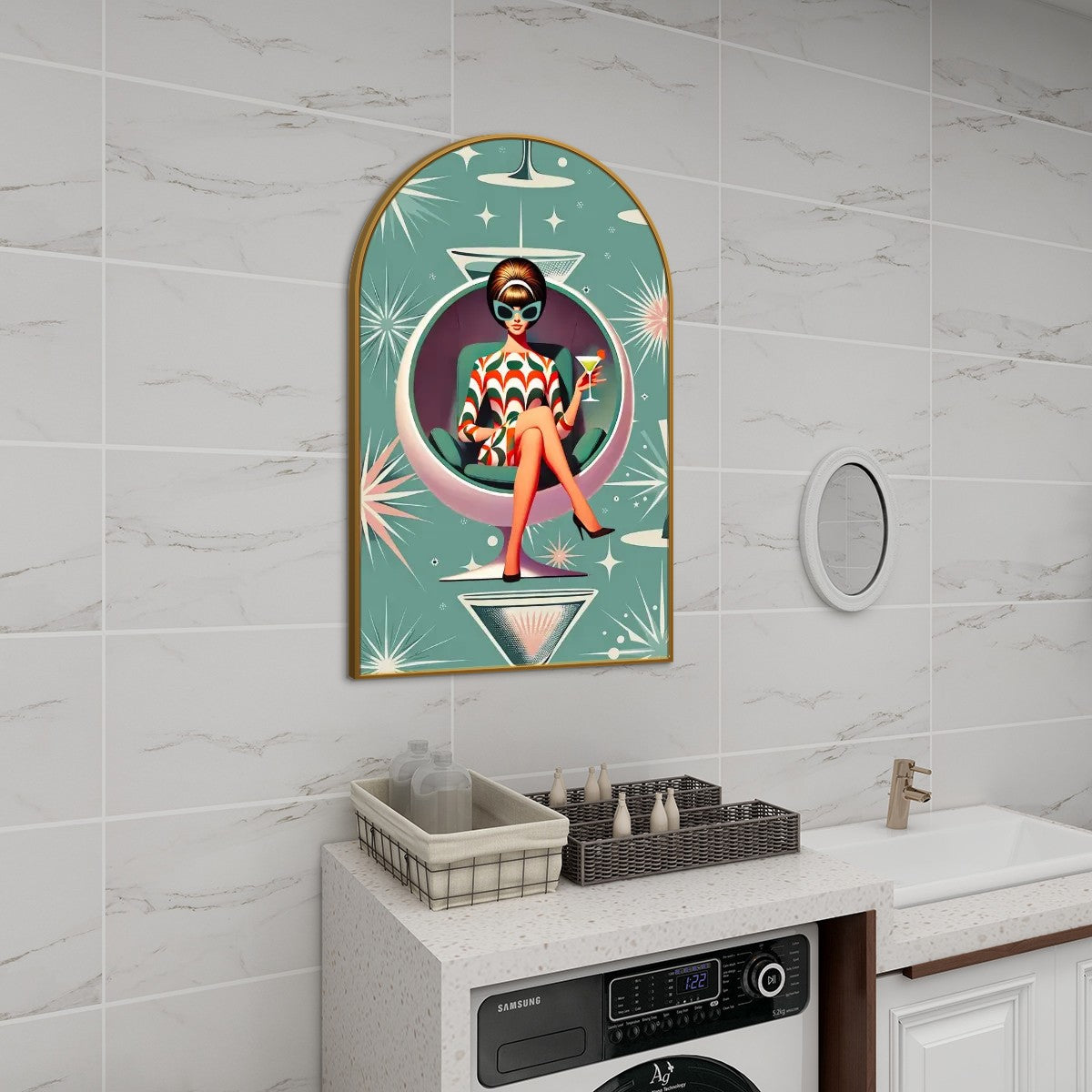 Mid Century Modern Arched Wall Art Kitschy Retro Cocktail Hour Bar Livingroom, Bedroom Atomic Art - Mid Century Modern Gal
