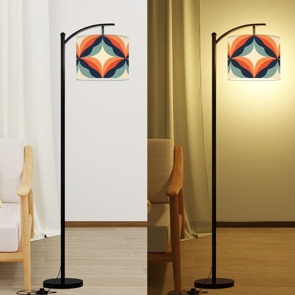 Retro Mod Groovy Orange, Blue, Mid Century Modern Arc Floor Lamp - Mid Century Modern Gal