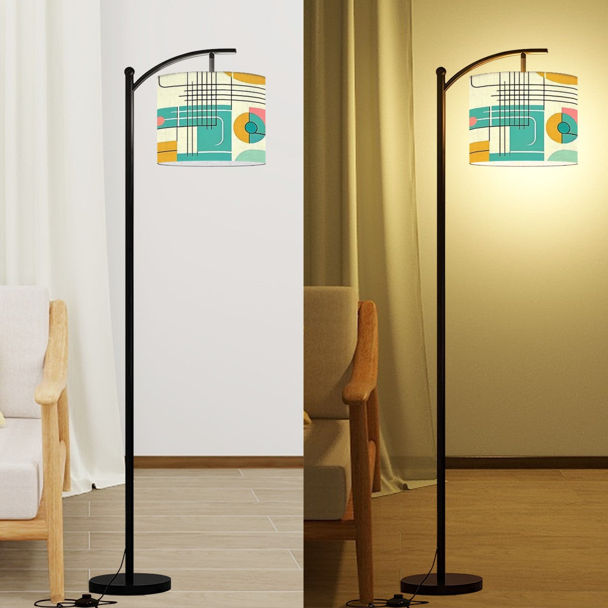 Mid Century Modern Bauhaus Designed Mod Floor Lamp, Green, Pink Yellow - Mid Century Modern Gal