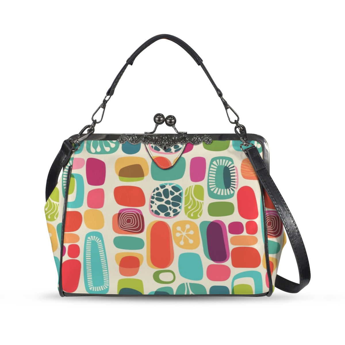 Mid Century Modern Amoeba Designed Kisslock Crossbody Purse - Mid Century Modern Gal