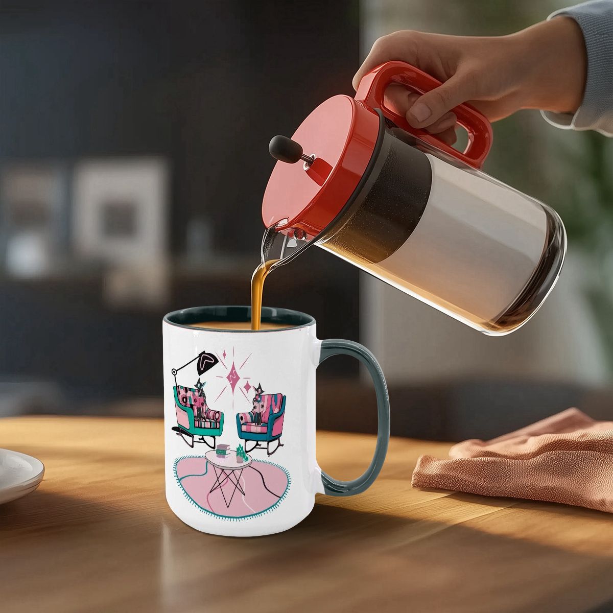 Atomic Reading Cats, Kitschy Mid Century Modern Large Colorful Mug (15oz) - Mid Century Modern Gal