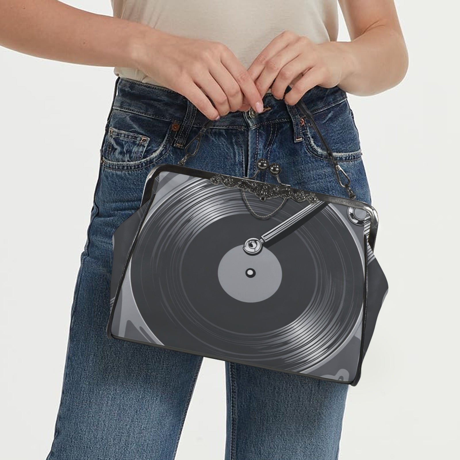 Retro Vinyl Record, Mid Mod Music, Mid Century Modern Kisslock Crossbody Purse - Mid Century Modern Gal