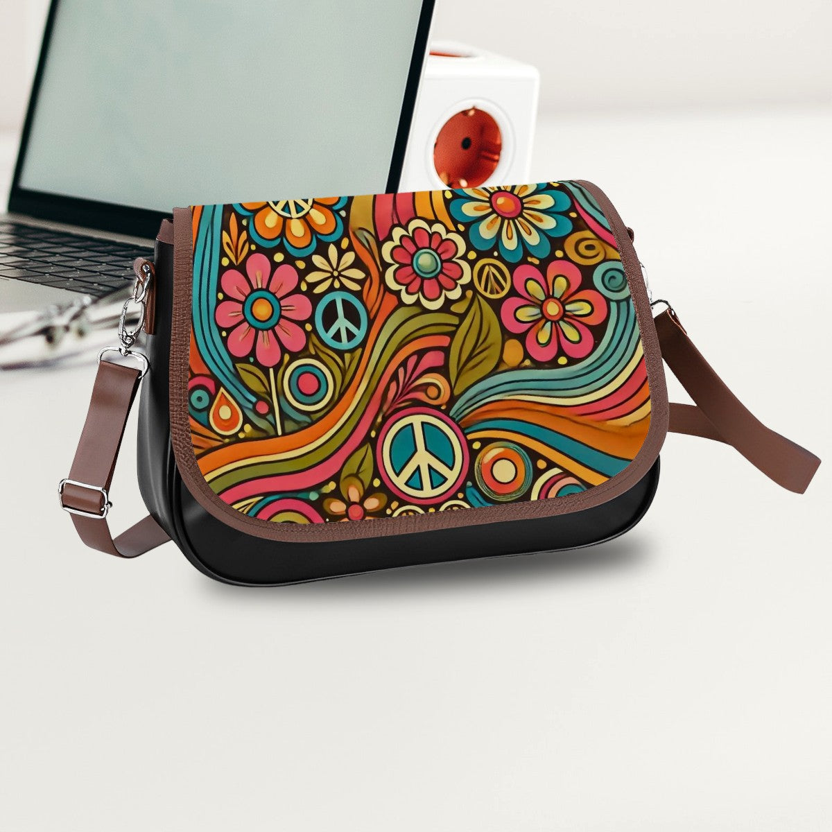 Happy Hippie Retro 60s 70s Crossbody, Shoulder Bag - Mid Century Modern Gal