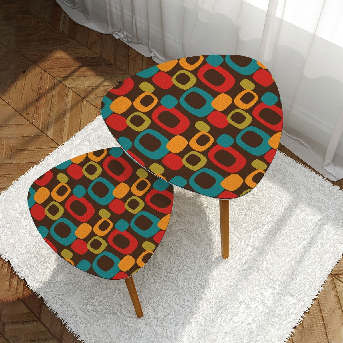 Mid Century Modern Chocolate Brown Groovy Geometric Designed Nesting Tables - Mid Century Modern Gal