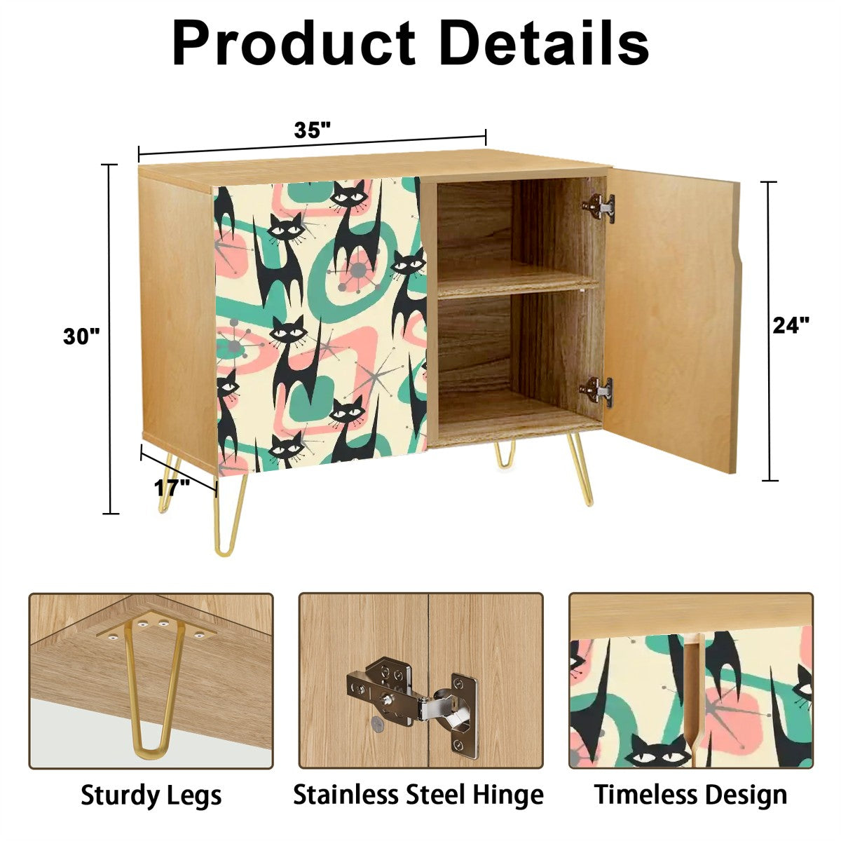 Mid Century Modern Retro Wooden Storage Cabinet With Atomic Cats - Mid Century Modern Gal