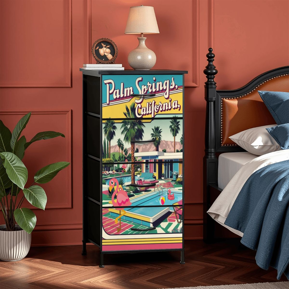 Mid Century Modern Kitschy Flamingo Old Palm Springs California 50s Deco 4-Drawer Dresser - Mid Century Modern Gal
