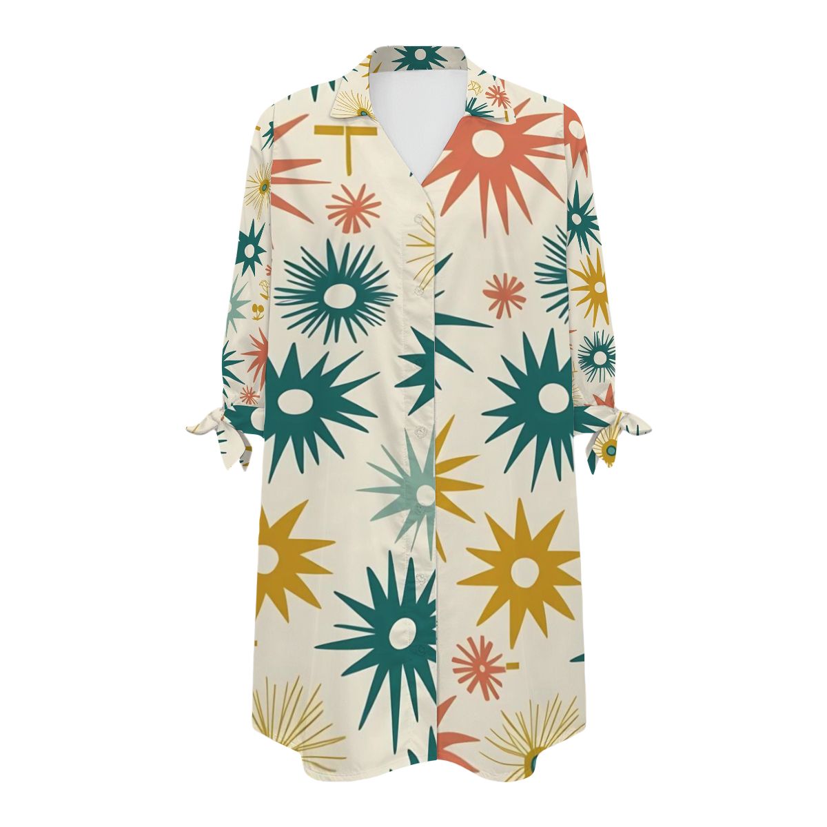 Atomic Starburst Mid Mod Retro Women's Cardigan Shirt Three-Quarter Sleeve Cover Up, Blouse - Mid Century Modern Gal