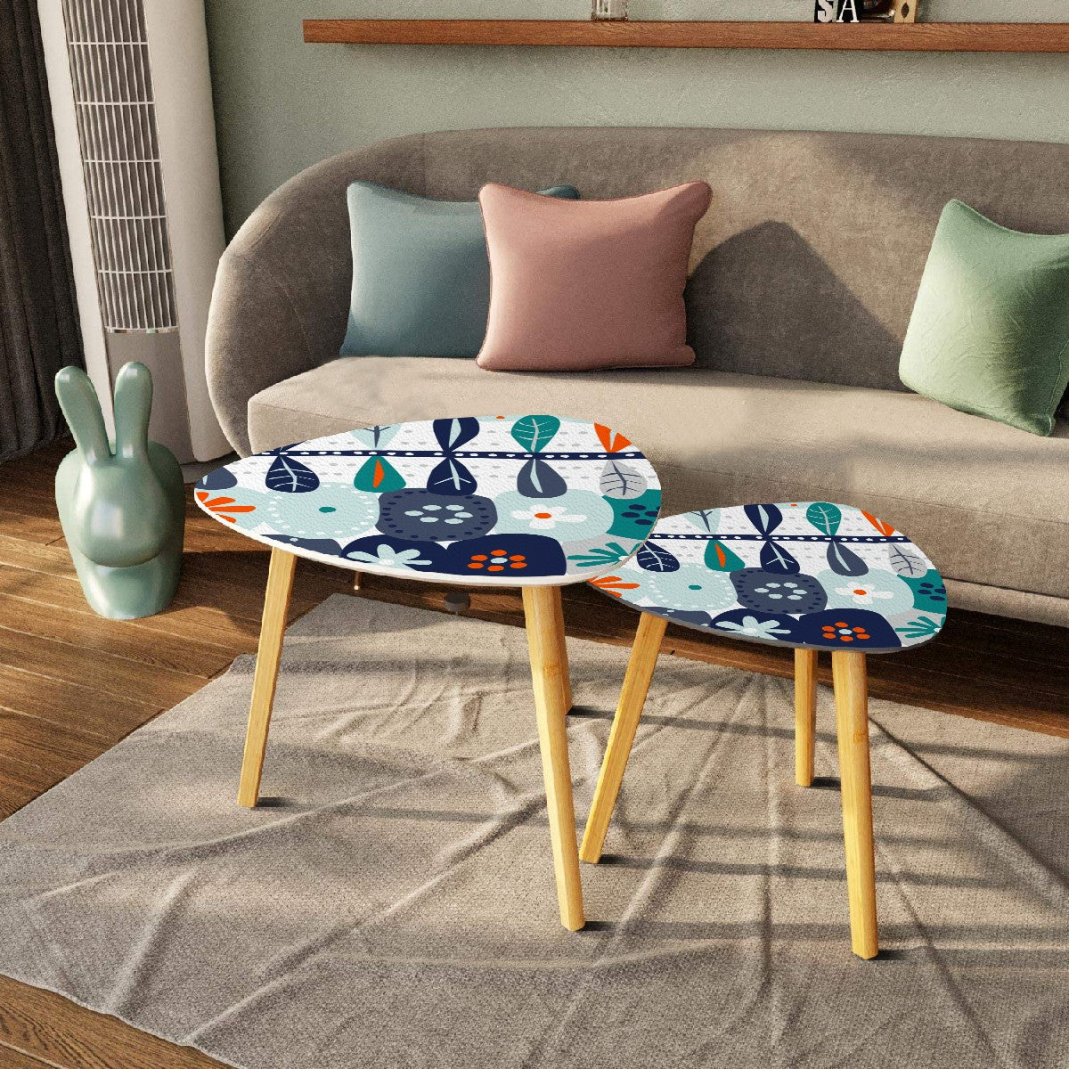 Modern Scandinavian Hygee Floral Modern Danish Nesting Tables - Mid Century Modern Gal
