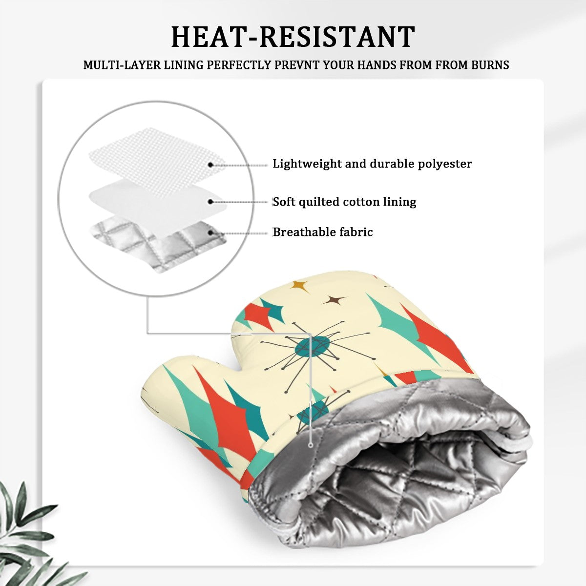 Retro Vintage Christmas Holiday Kitsch Atomic Starburst Oven Mitts and Pot Holders Sets (Right Hand) - Mid Century Modern Gal