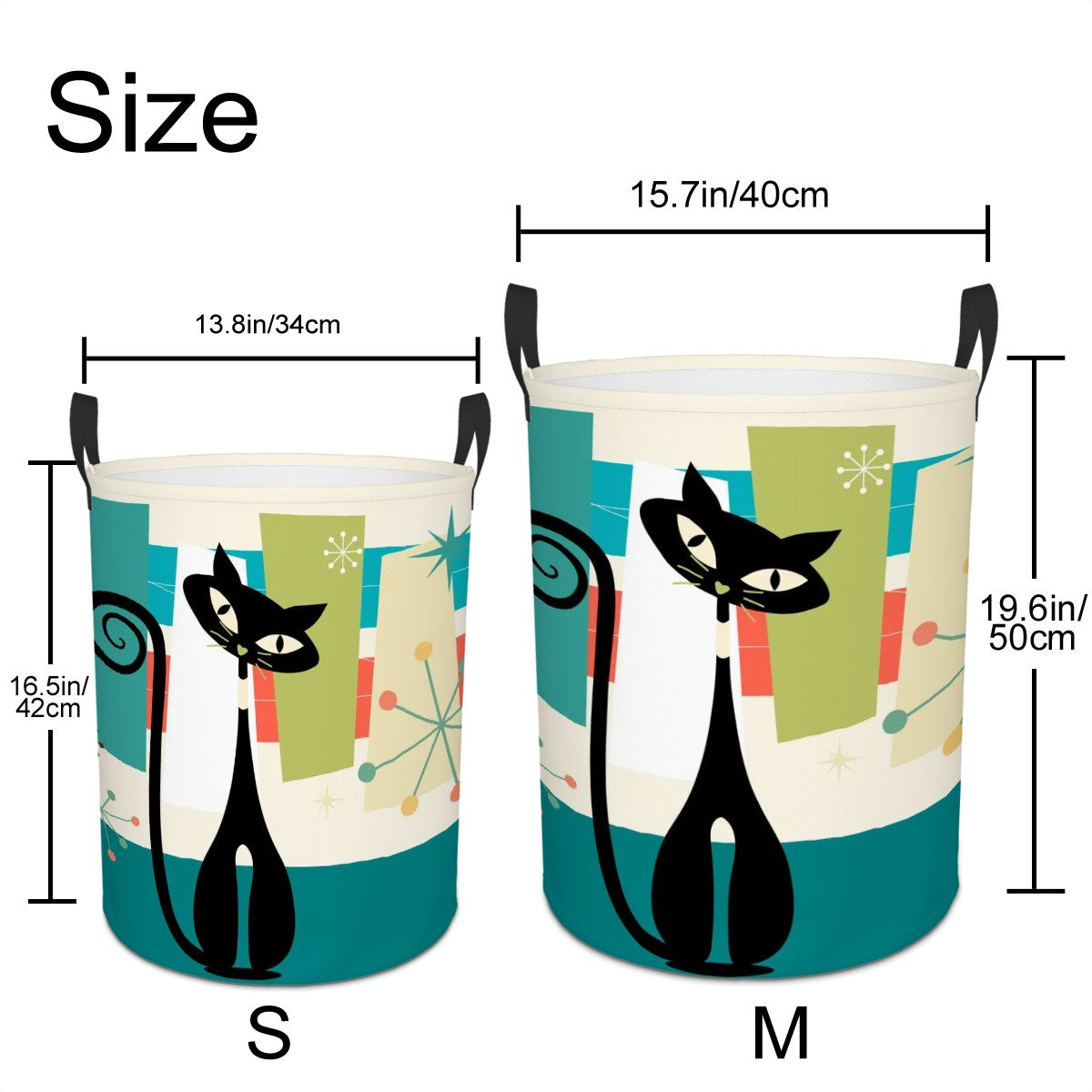 Atomic Kitschy Retro Cat Storage Circular Laundry Basket - Mid Century Modern Gal