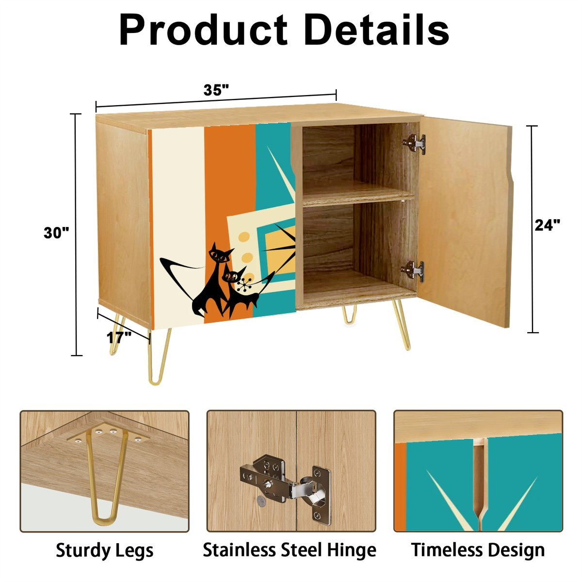 Mid Century Modern TV Credenza, Storage Cabinet Adorned WIth Atomic Kitschy Cats - Mid Century Modern Gal