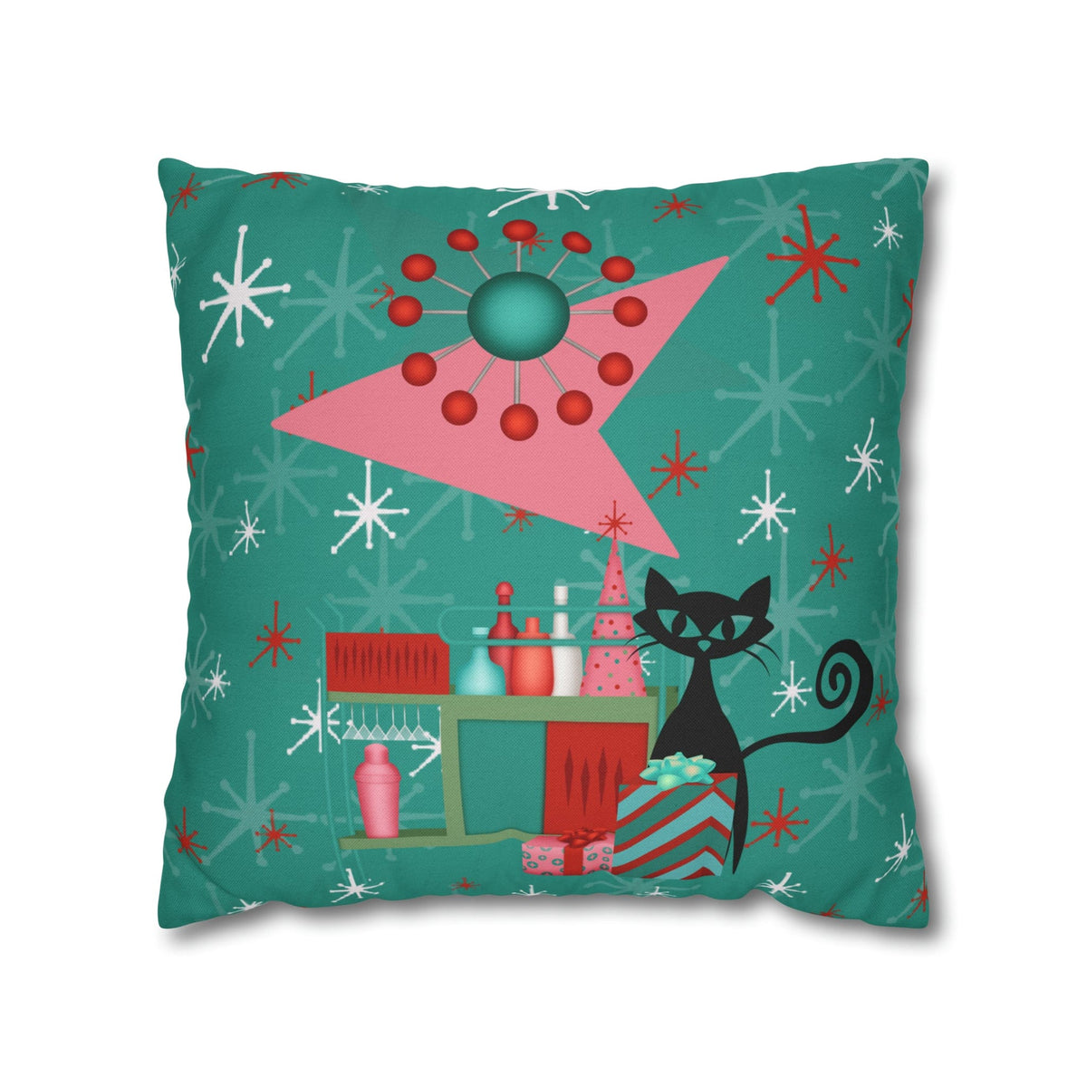 50's Atomic Cat Christmas Design, Kitschy Fun Cocktail Party Retro Christams Home Decor Pillow Cover Home Decor
