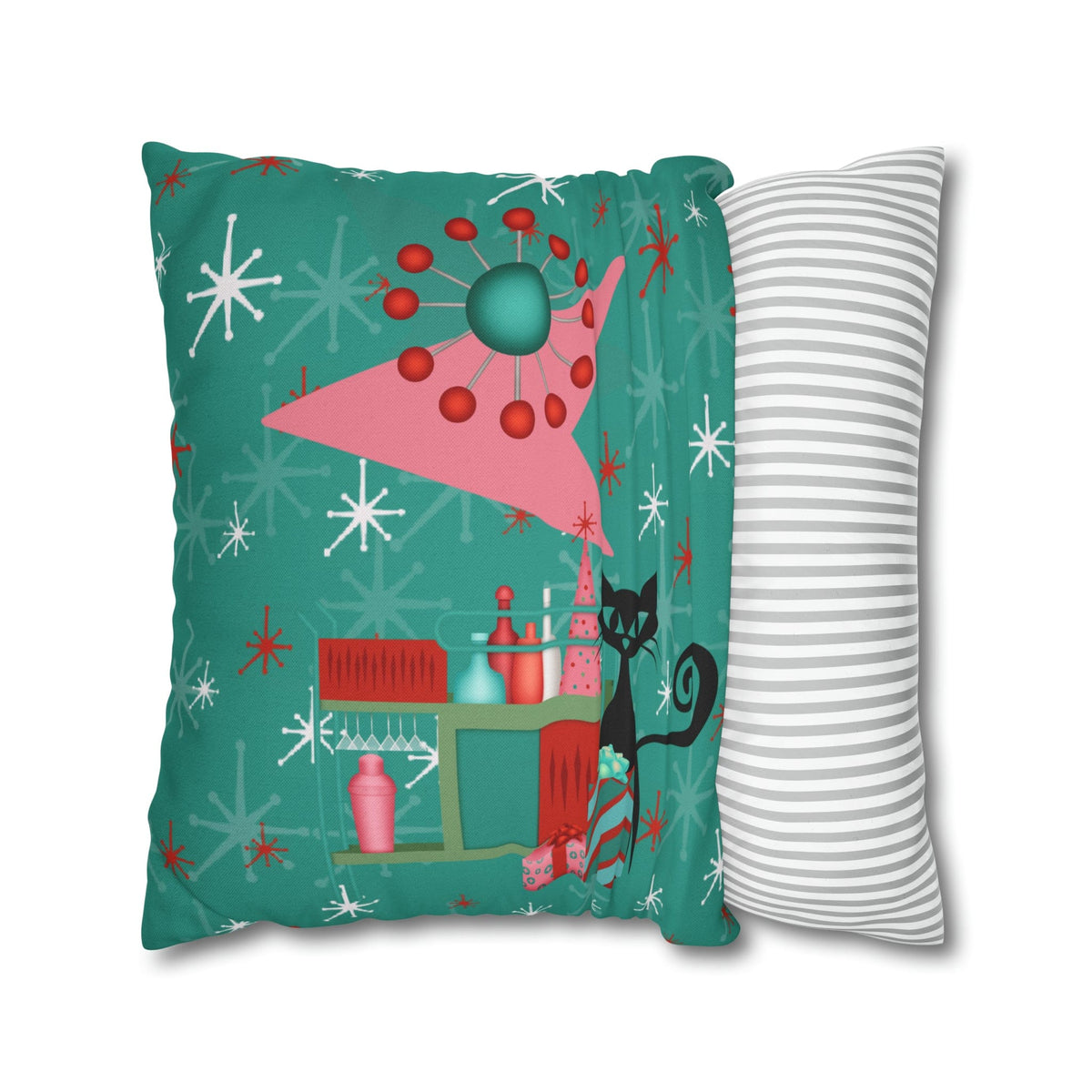 50's Atomic Cat Christmas Design, Kitschy Fun Cocktail Party Retro Christams Home Decor Pillow Cover Home Decor