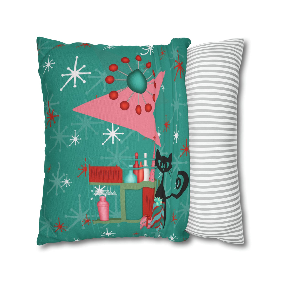 50's Atomic Cat Christmas Design, Kitschy Fun Cocktail Party Retro Christams Home Decor Pillow Cover Home Decor