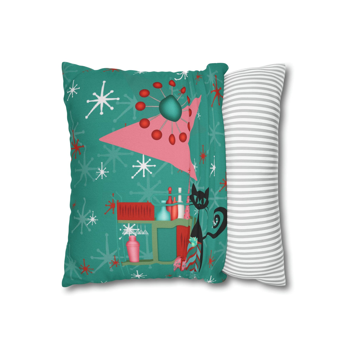 50's Atomic Cat Christmas Design, Kitschy Fun Cocktail Party Retro Christams Home Decor Pillow Cover Home Decor