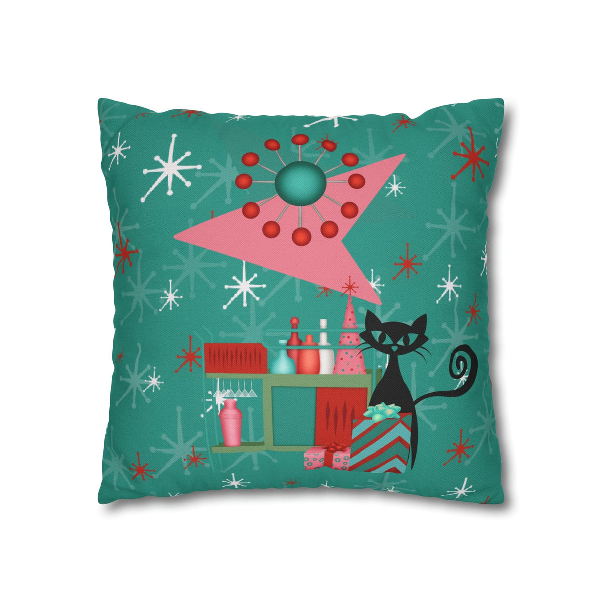 50's Atomic Cat Christmas Design, Kitschy Fun Cocktail Party Retro Christams Home Decor Pillow Cover Home Decor