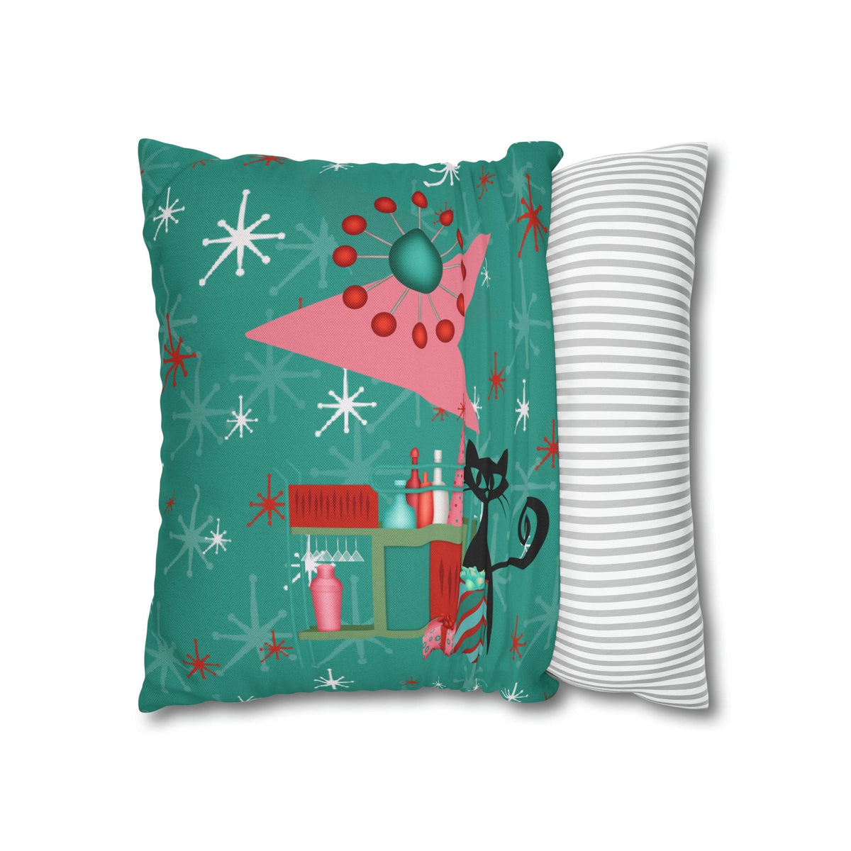 50's Atomic Cat Christmas Design, Kitschy Fun Cocktail Party Retro Christams Home Decor Pillow Cover Home Decor