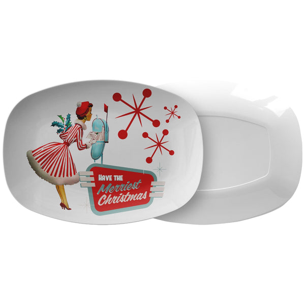 50's Atomic Christmas Dinner Party Platter, Gift, Retro Kitschy Christmas Dinnerware