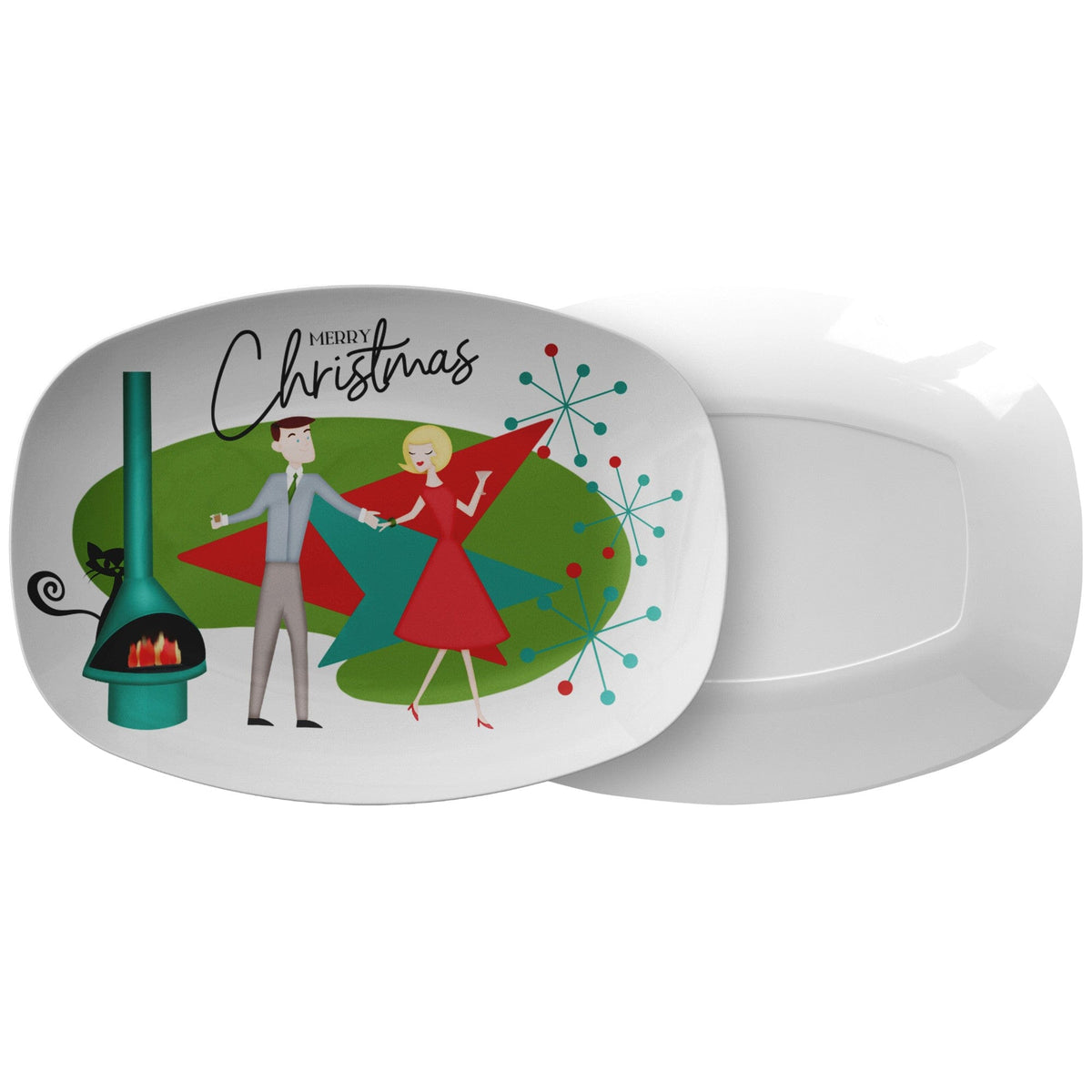 50's Kitchy Retro Christmas Dinner Platter, Mid Century Modern Party Housewarming, Retro Christmas Gift Kitchenware
