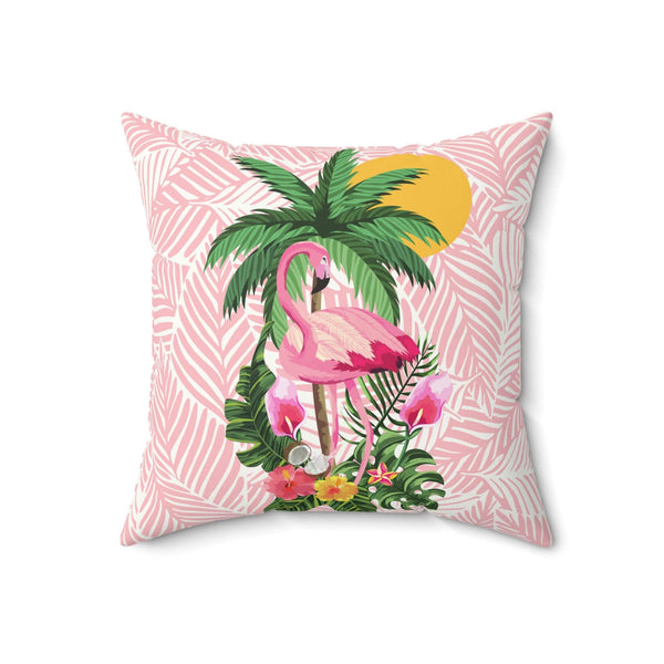50's Pink Flamingo, Retro Summer Tropical Pink, White, Mid Century Modern Square Pillow