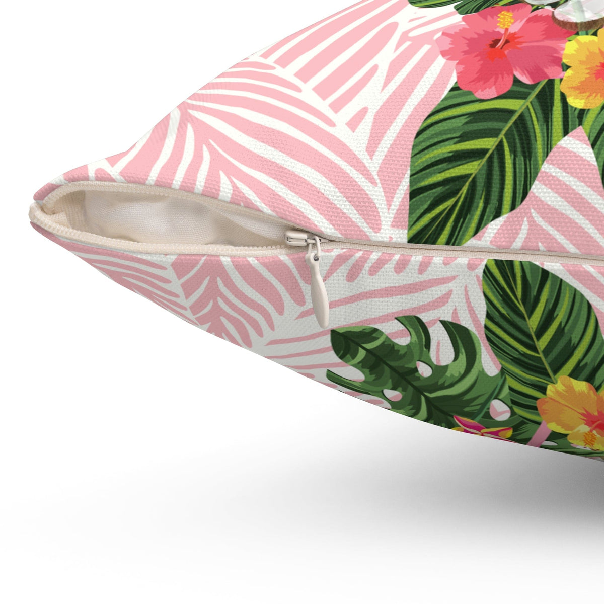50's Pink Flamingo, Retro Summer Tropical Pink, White, Mid Century Modern Square Pillow Home Decor